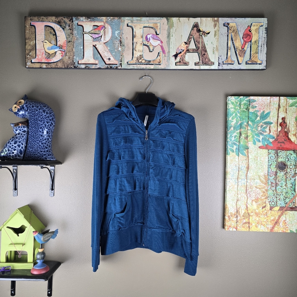Cubism Tiered Ruffle Boho Zip Up Hoodie Sweatshirt  Large